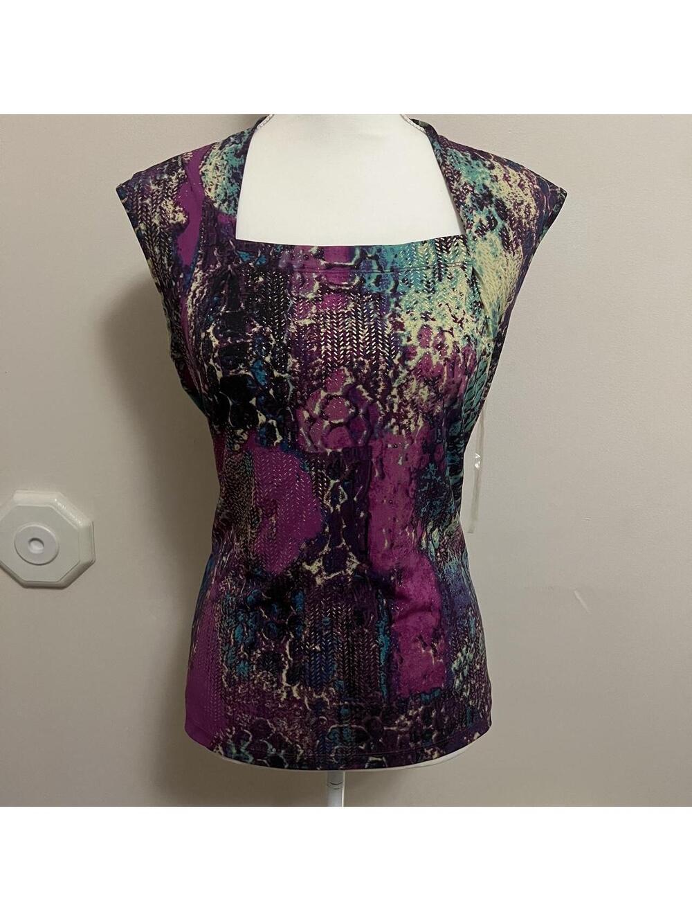 Jones Studio Vintage Abstract Print Sleeveless Purple Teal Metallic Y2K 90s